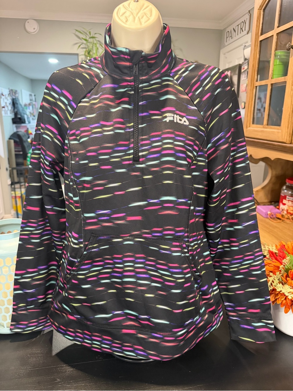 Fila Black Ski Pullover Jacket with Multi-Color Stripes